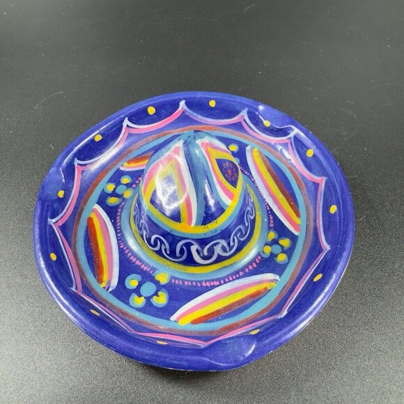 Mexico Hand Painted Dish Ashtray Trinket Holder Hat Shaped Folk Art Decorative - Picture 10 of 10